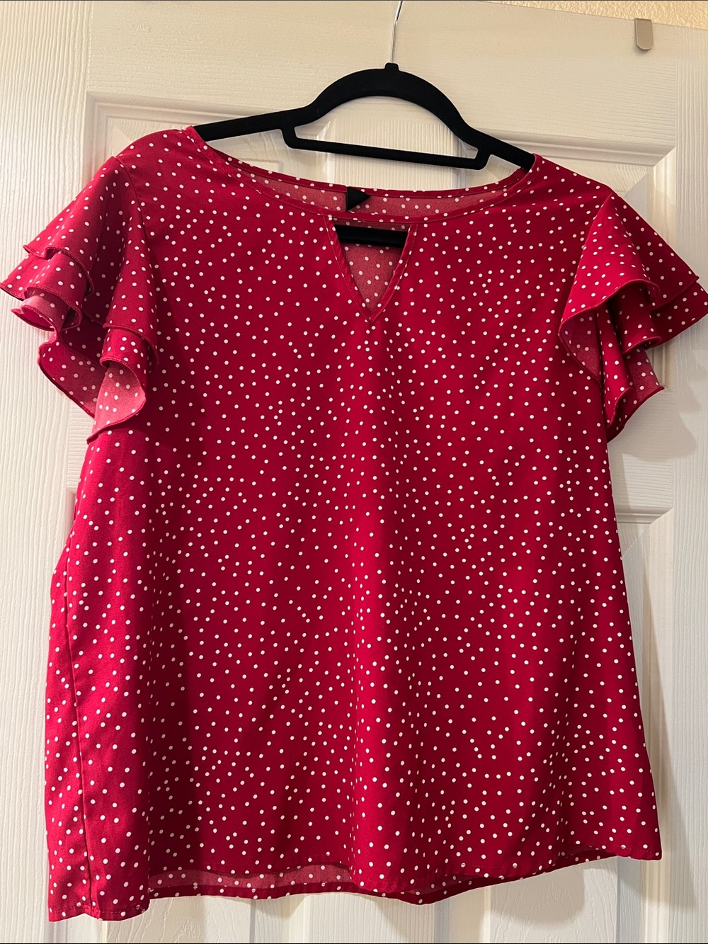 SHEIN Red Polka Dot Ruffle Sleeve Blouse